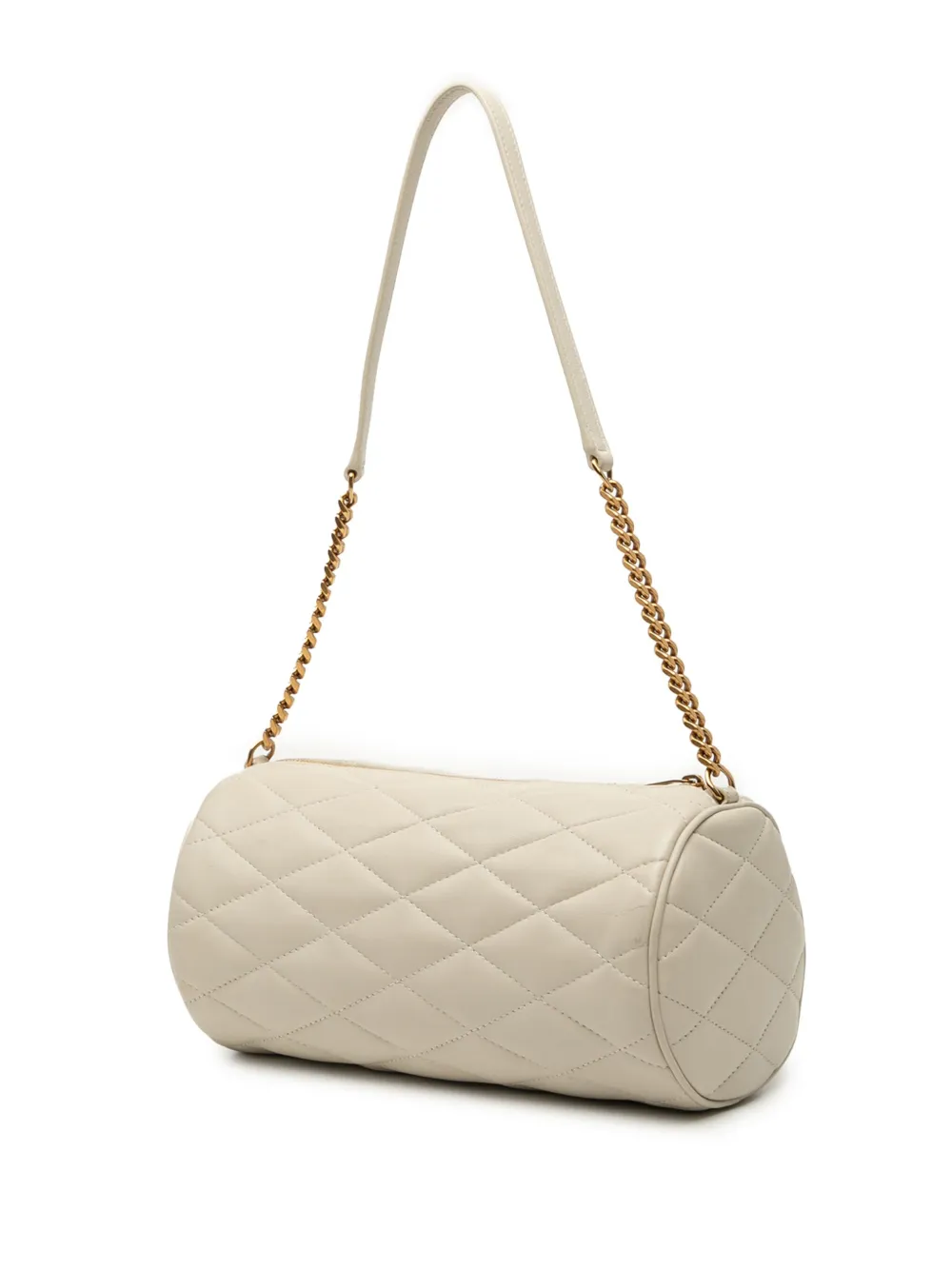 Pre-owned Saint Laurent 2022 Small Quilted Lambskin Sade Tube Bag Shoulder Bag In White