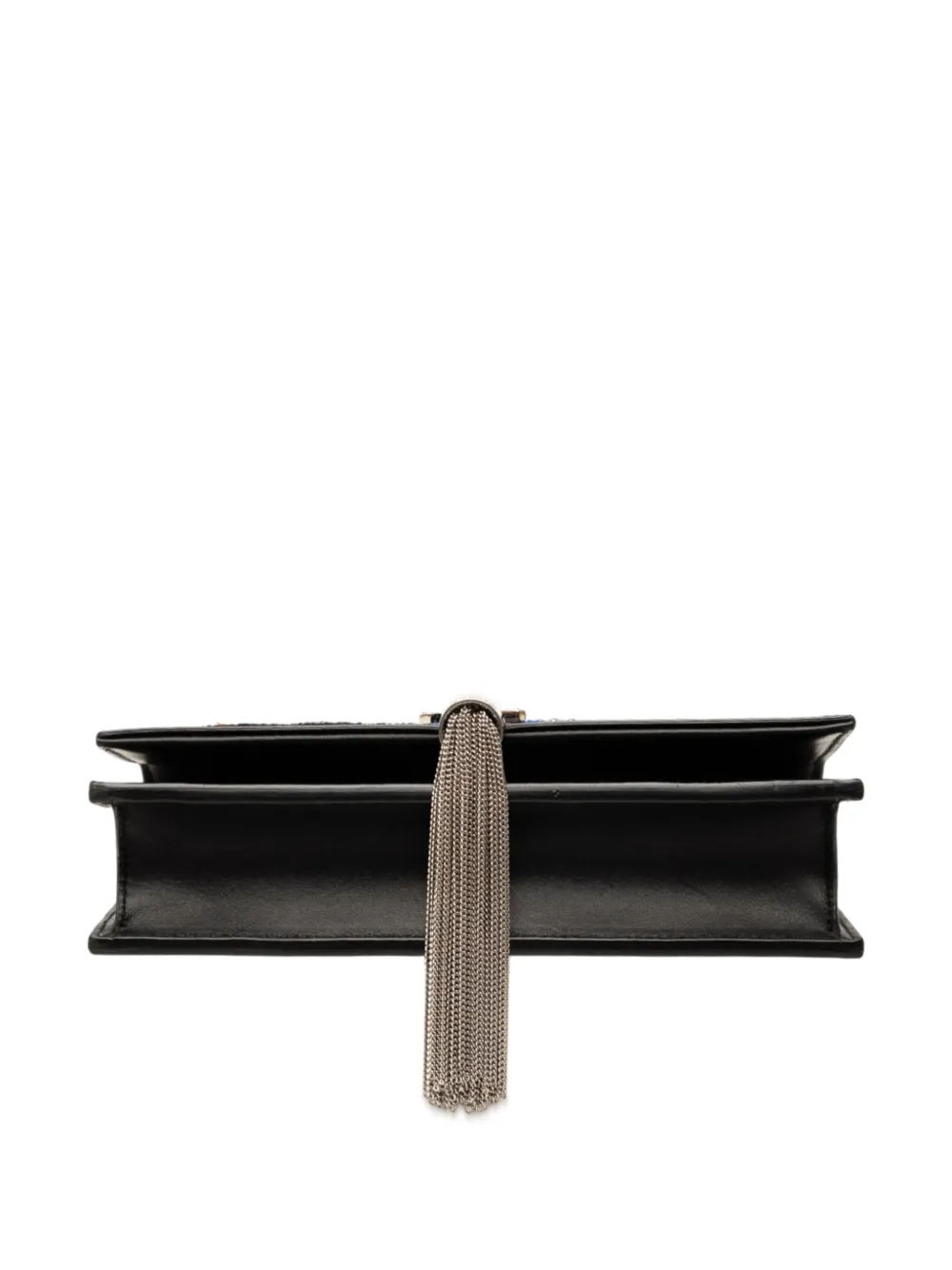 Pre-owned Saint Laurent 2016 Calfskin Cloud Star Applique Classic Monogram Kate Tassel Wallet On Chain Crossbody Bag In Black