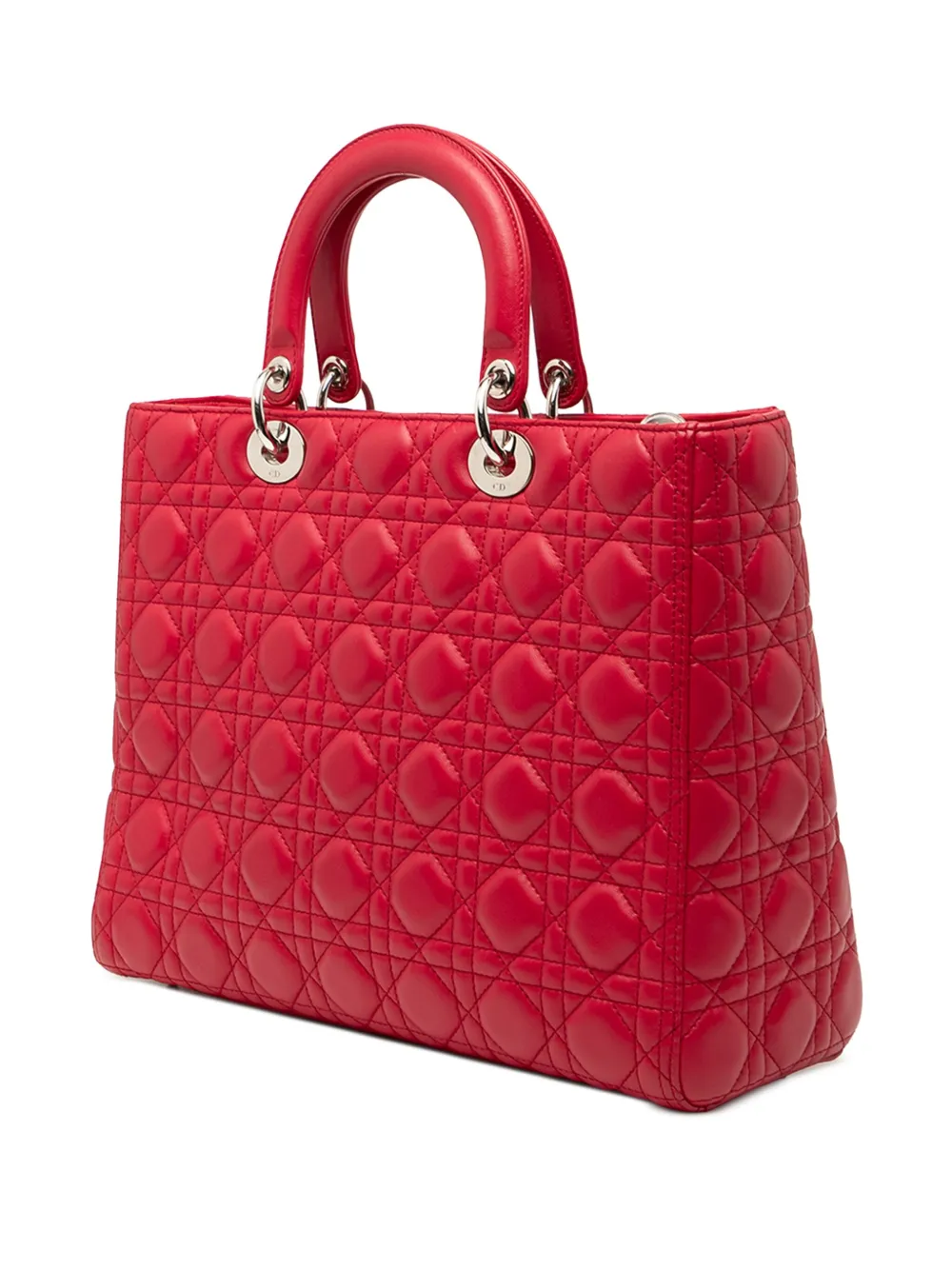 DIOR Pre-owned 2012 Large Lambskin Cannage Lady Satchel In Red