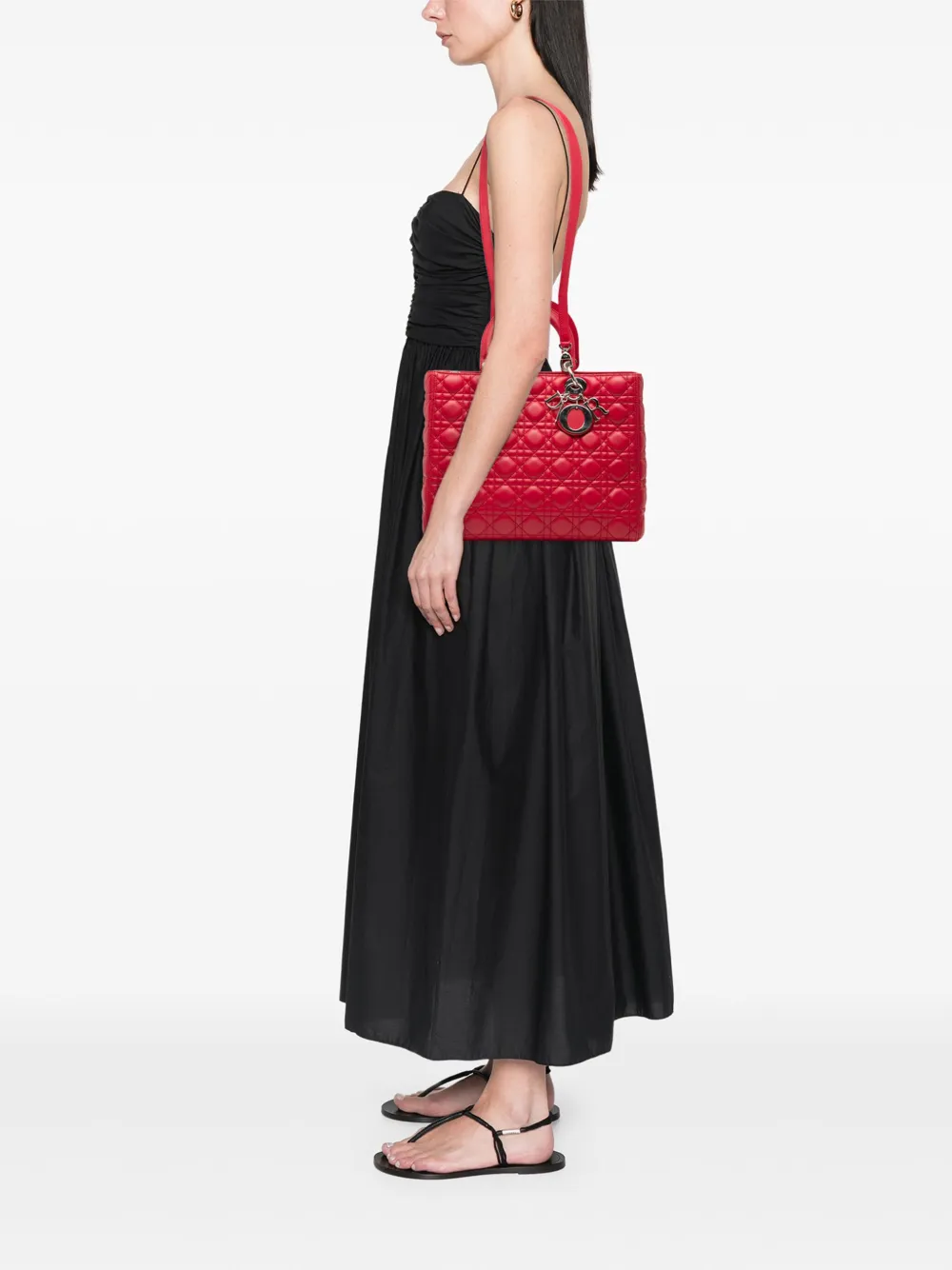 DIOR Pre-owned 2012 Large Lambskin Cannage Lady Satchel In Red