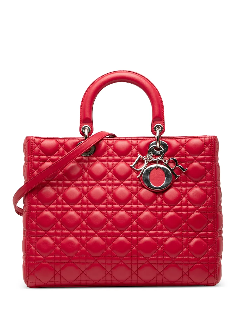 DIOR Pre-owned 2012 Large Lambskin Cannage Lady Satchel In Red
