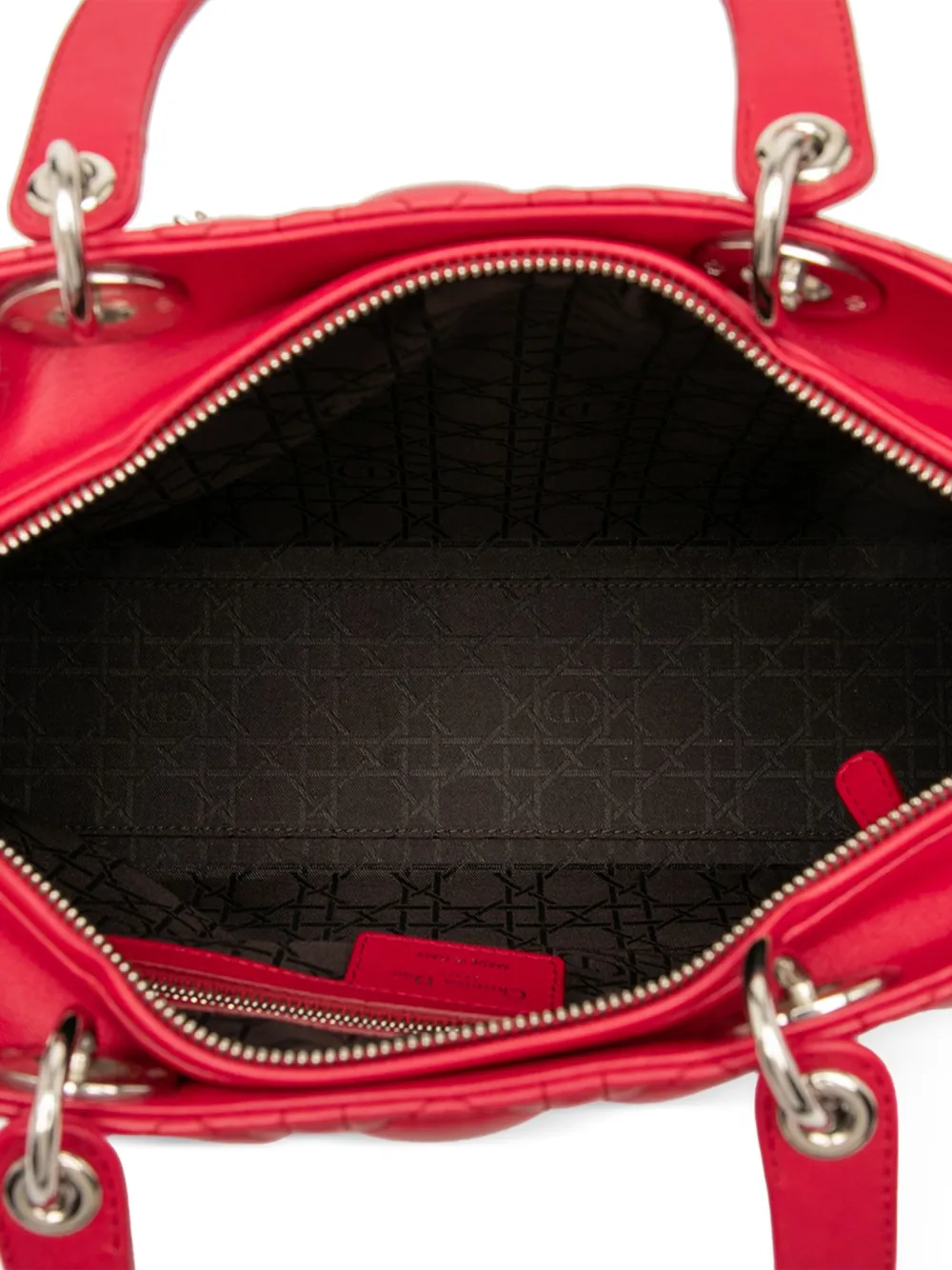 DIOR Pre-owned 2012 Large Lambskin Cannage Lady Satchel In Red