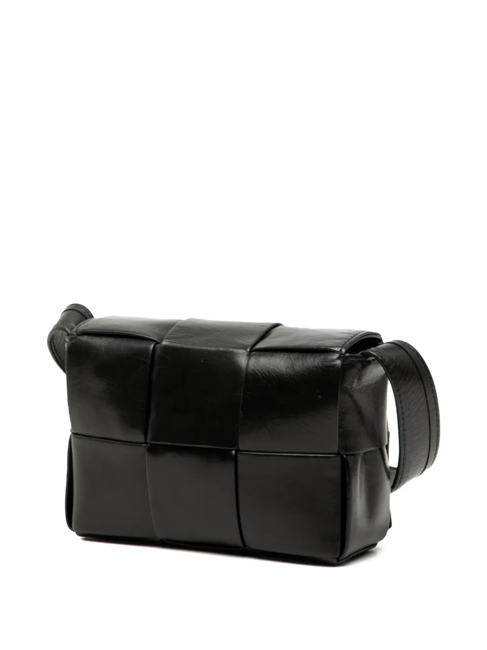 BOTTEGA VENETA Pre-owned 2012-2025 Candy Paper Calfskin Intrecciato Cassette Crossbody Bag In Black