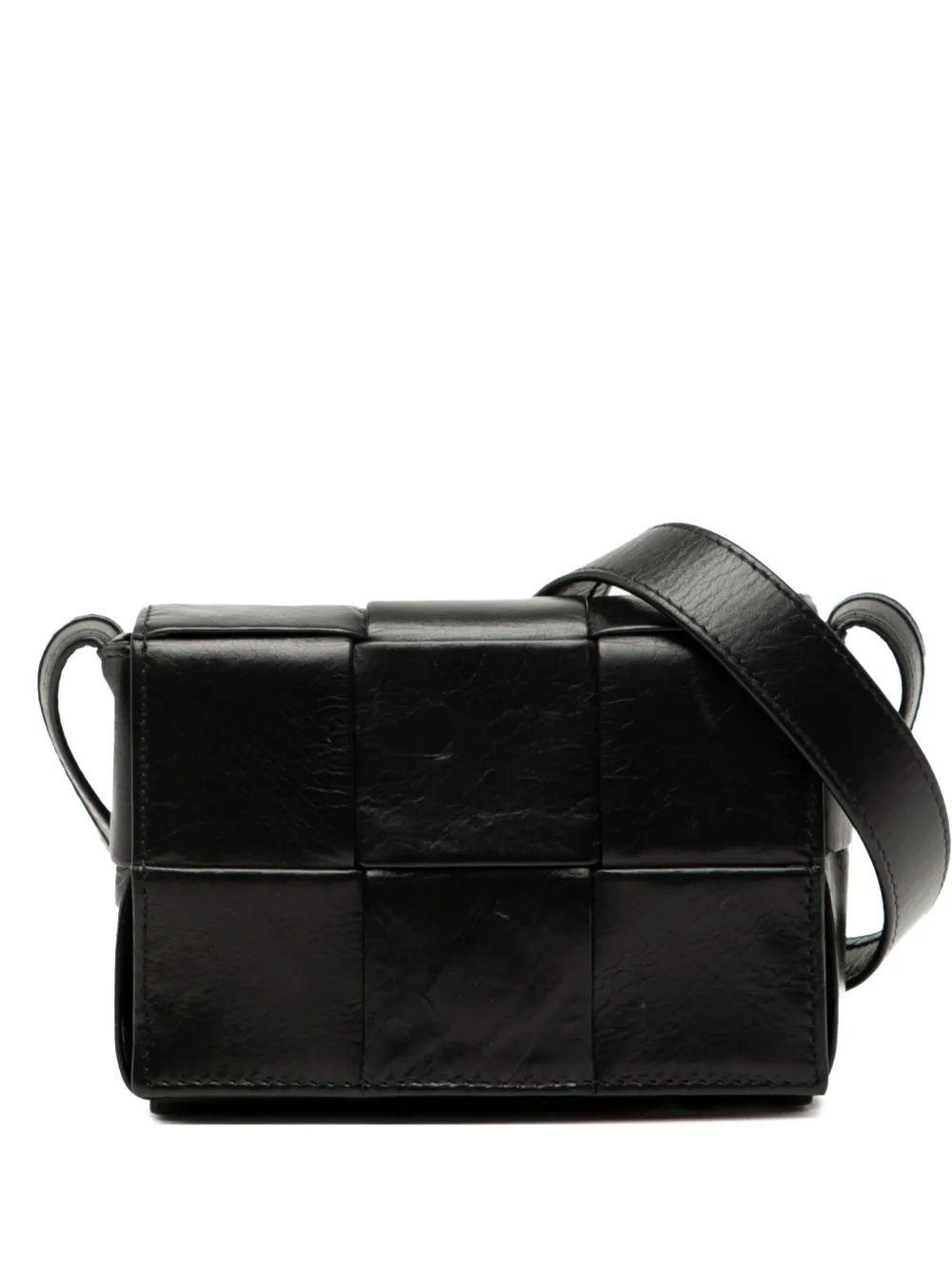 BOTTEGA VENETA Pre-owned 2012-2025 Candy Paper Calfskin Intrecciato Cassette Crossbody Bag In Black