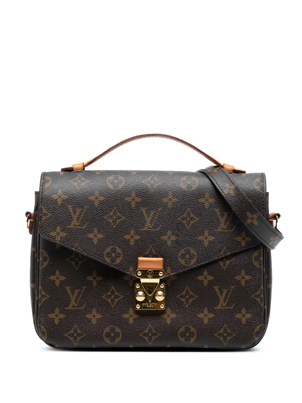 Pre-owned Louis Vuitton 2016 Monogram Pochette Metis Satchel In Brown