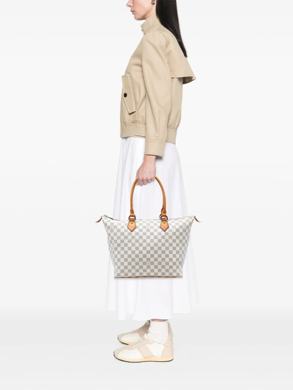 Pre-owned Louis Vuitton 2007 Damier Azur Saleya Mm Tote Bag In White