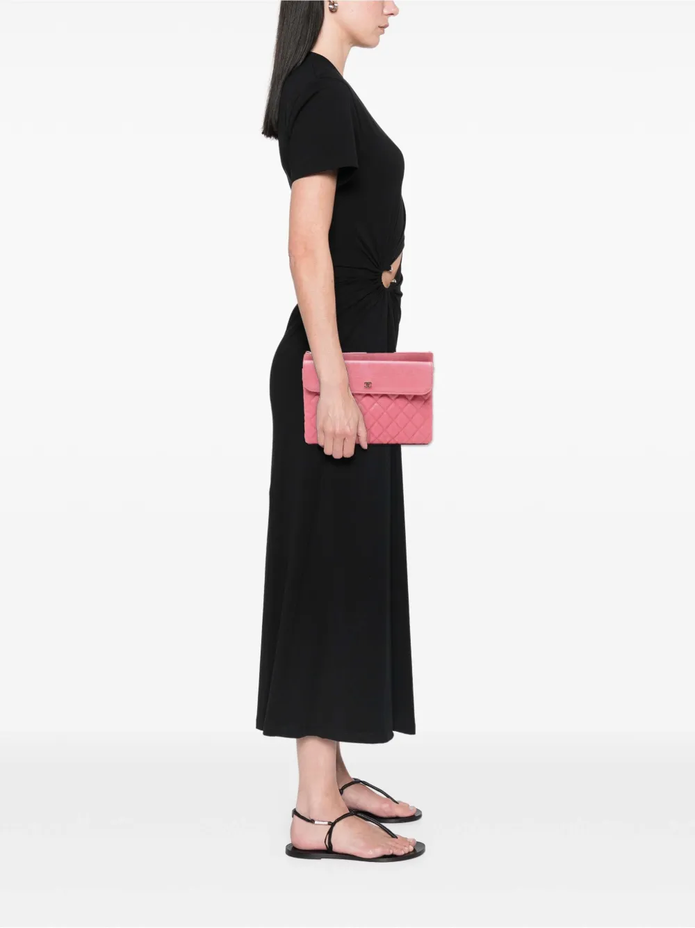 Pre-owned Chanel 2019 Medium Cc Quilted Caviar Flap Cosmetic Case Clutch Bag In Pink