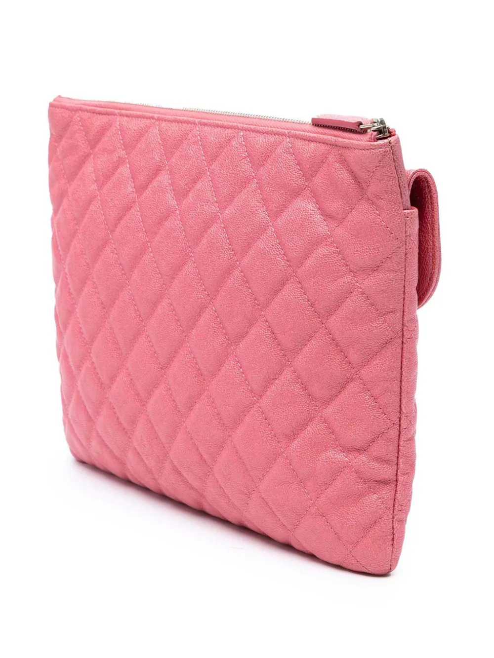 Pre-owned Chanel 2019 Medium Cc Quilted Caviar Flap Cosmetic Case Clutch Bag In Pink