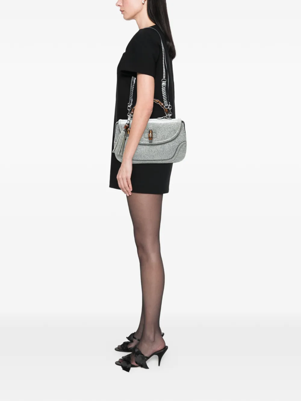 Pre-owned Gucci 2016-2025 Large Speckled Leather New Bamboo Top Handle Bag Satchel In Gray