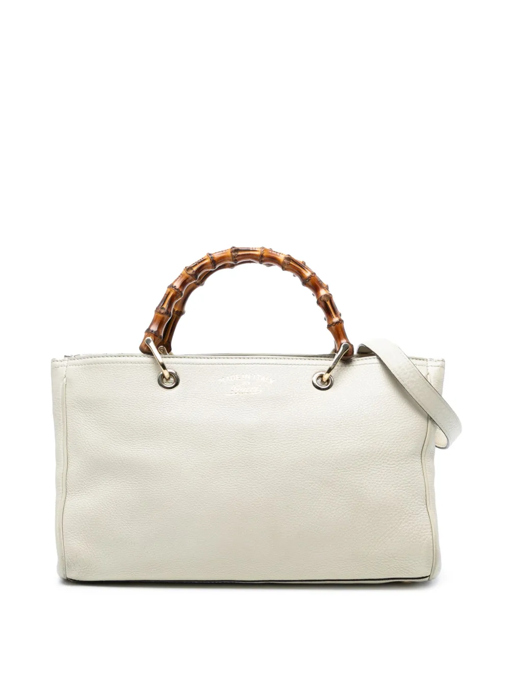 Pre-owned Gucci 2016-2025 Medium Calfskin Bamboo Shopper Satchel In White