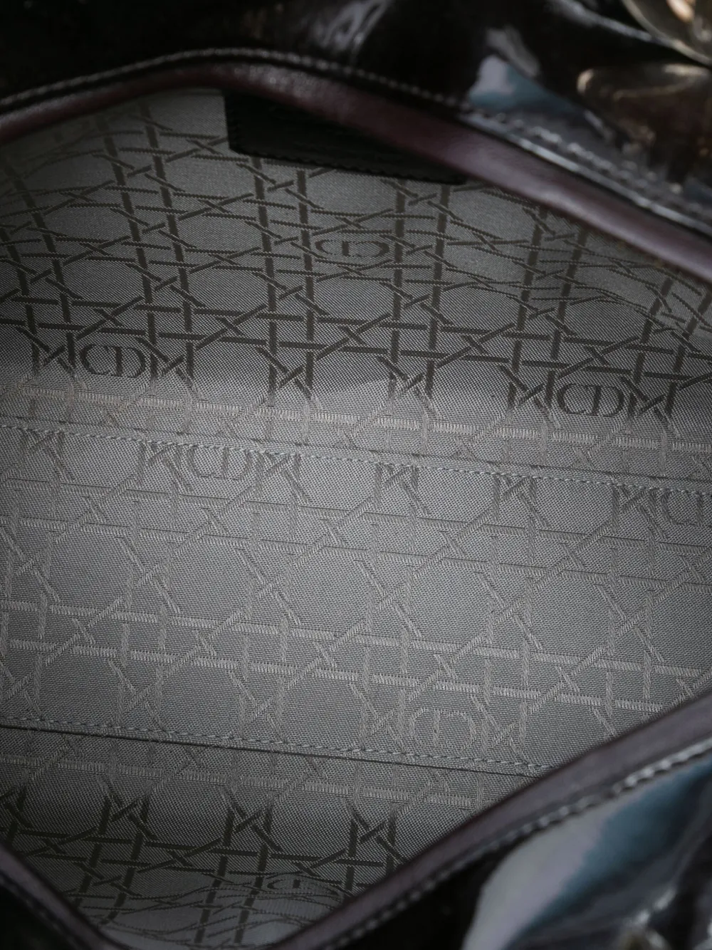 DIOR Pre-owned 2012 Large Patent Cannage Lady Satchel In Black