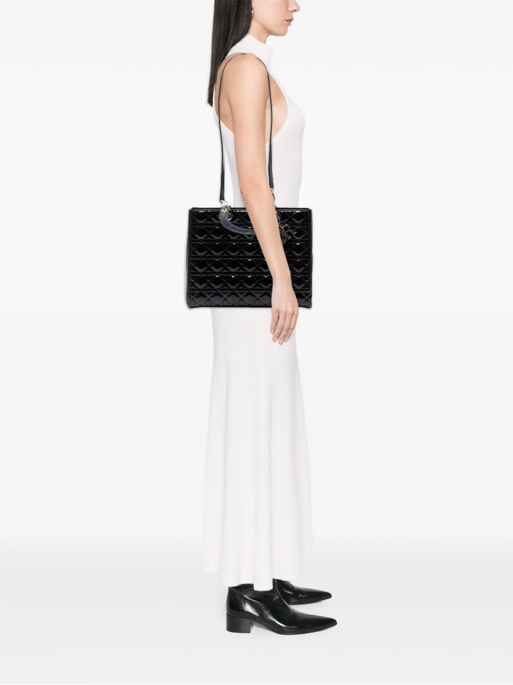 DIOR Pre-owned 2012 Large Patent Cannage Lady Satchel In Black