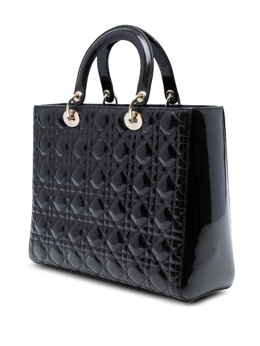 DIOR Pre-owned 2012 Large Patent Cannage Lady Satchel In Black