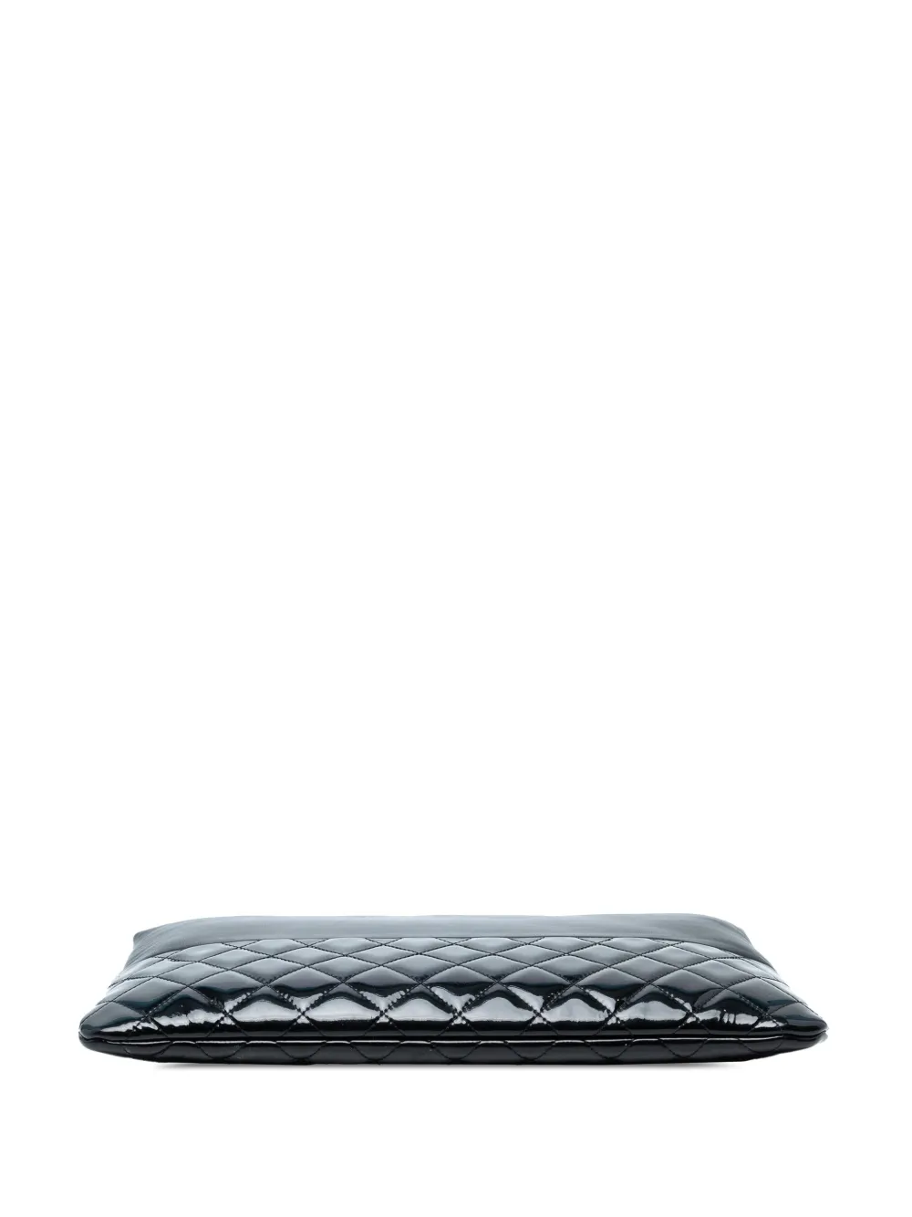 Pre-owned Chanel 2014-2015 Large Lambskin And Quilted Patent O Case Clutch Bag In Black