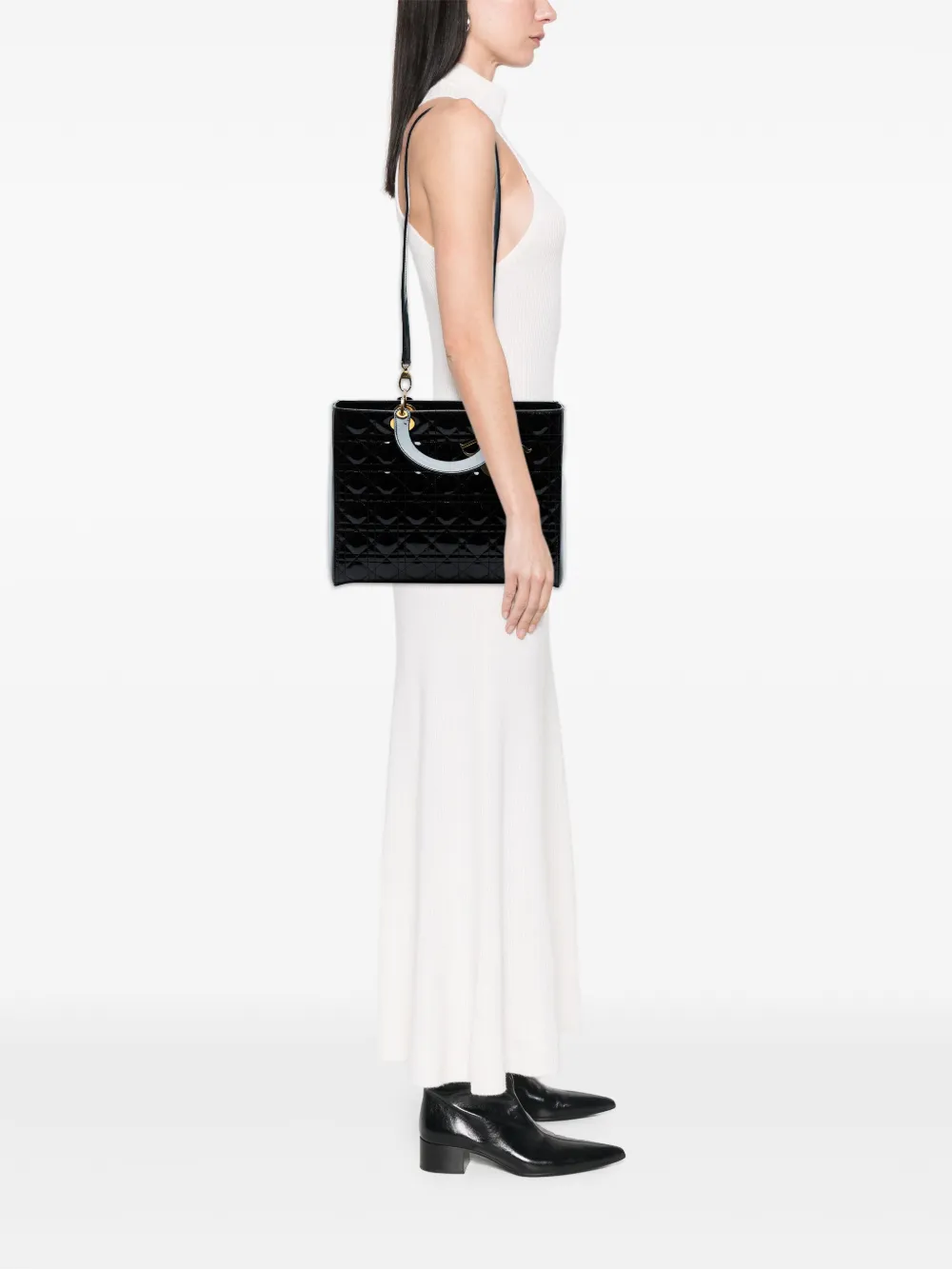 Pre-owned Dior 2010 Large Patent Cannage Lady  Satchel In Black