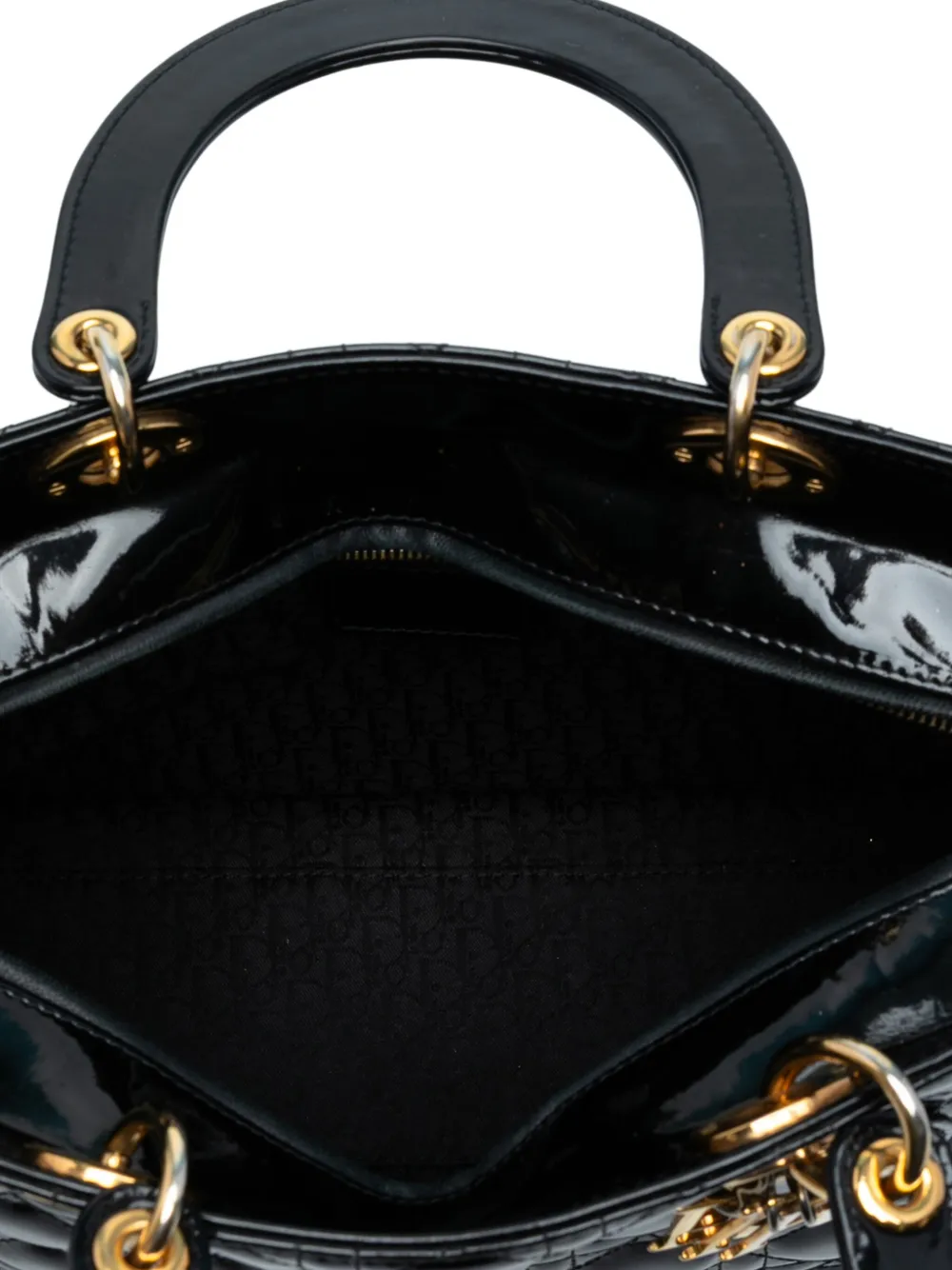 Pre-owned Dior 2010 Large Patent Cannage Lady  Satchel In Black