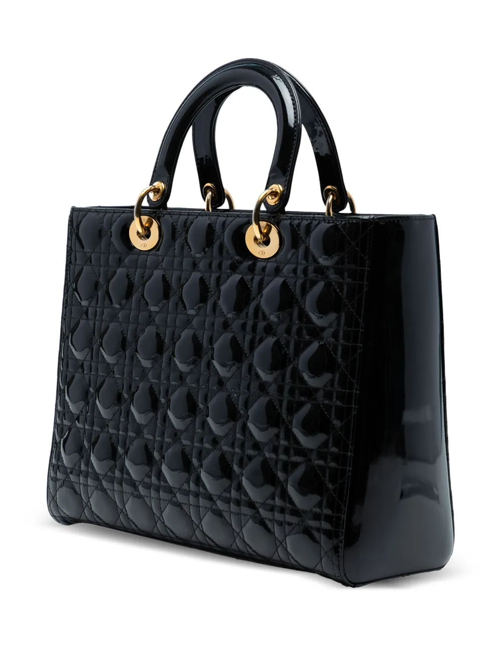 Pre-owned Dior 2010 Large Patent Cannage Lady  Satchel In Black