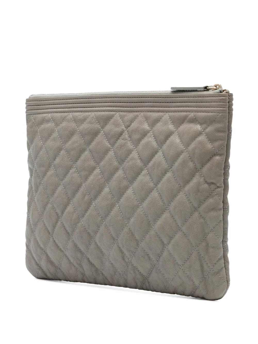 CHANEL Pre-owned 2019 Medium Quilted Caviar Boy O Case Clutch Bag In Gray