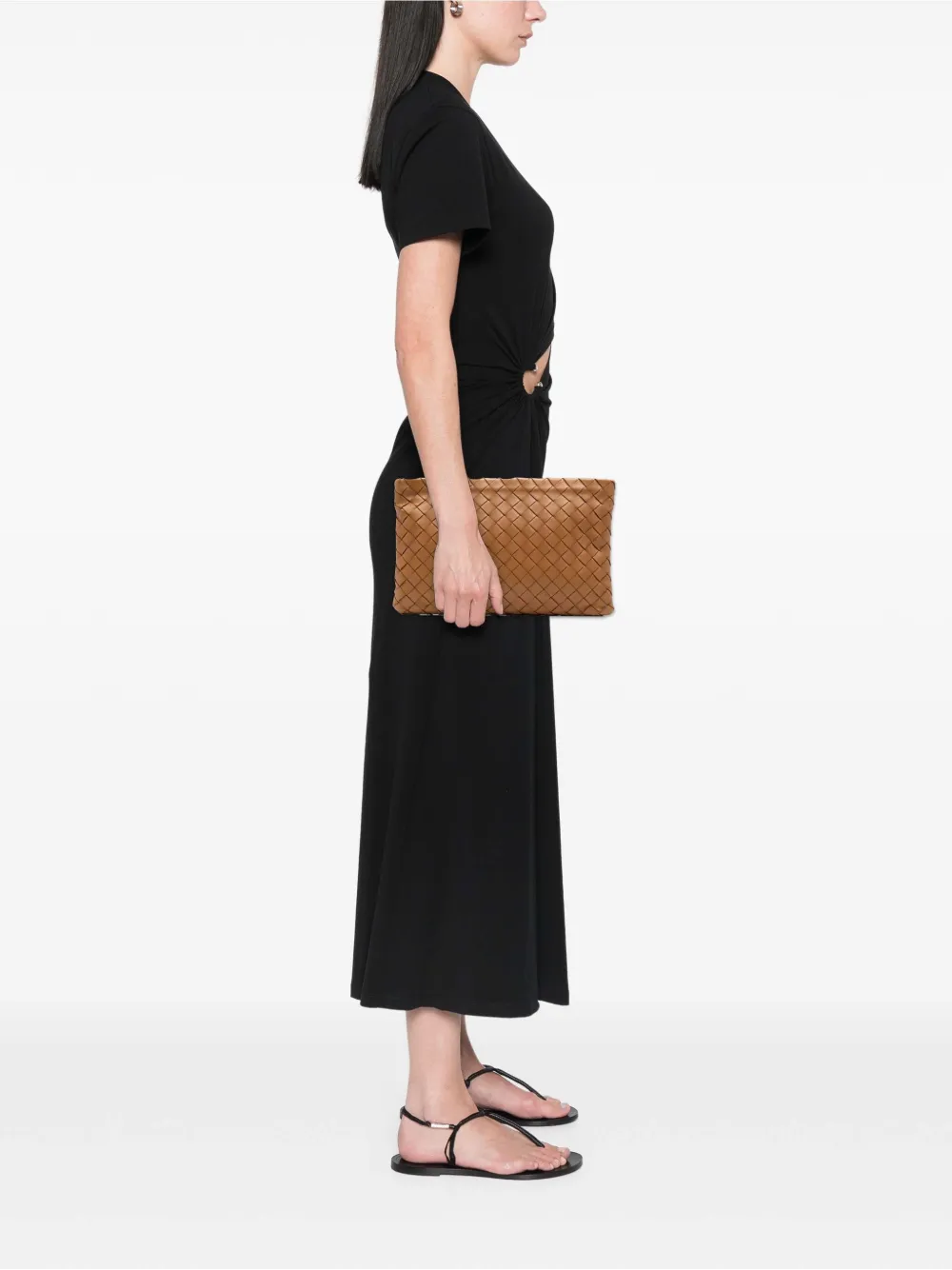 Pre-owned Bottega Veneta 2012-2025 Large Nappa Intrecciato Flat Zip Pouch Clutch Bag In Brown