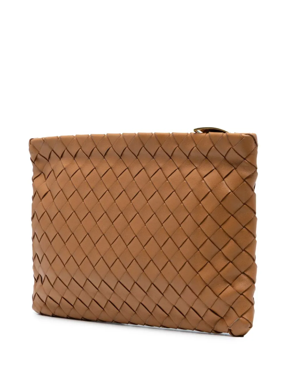 Pre-owned Bottega Veneta 2012-2025 Large Nappa Intrecciato Flat Zip Pouch Clutch Bag In Brown