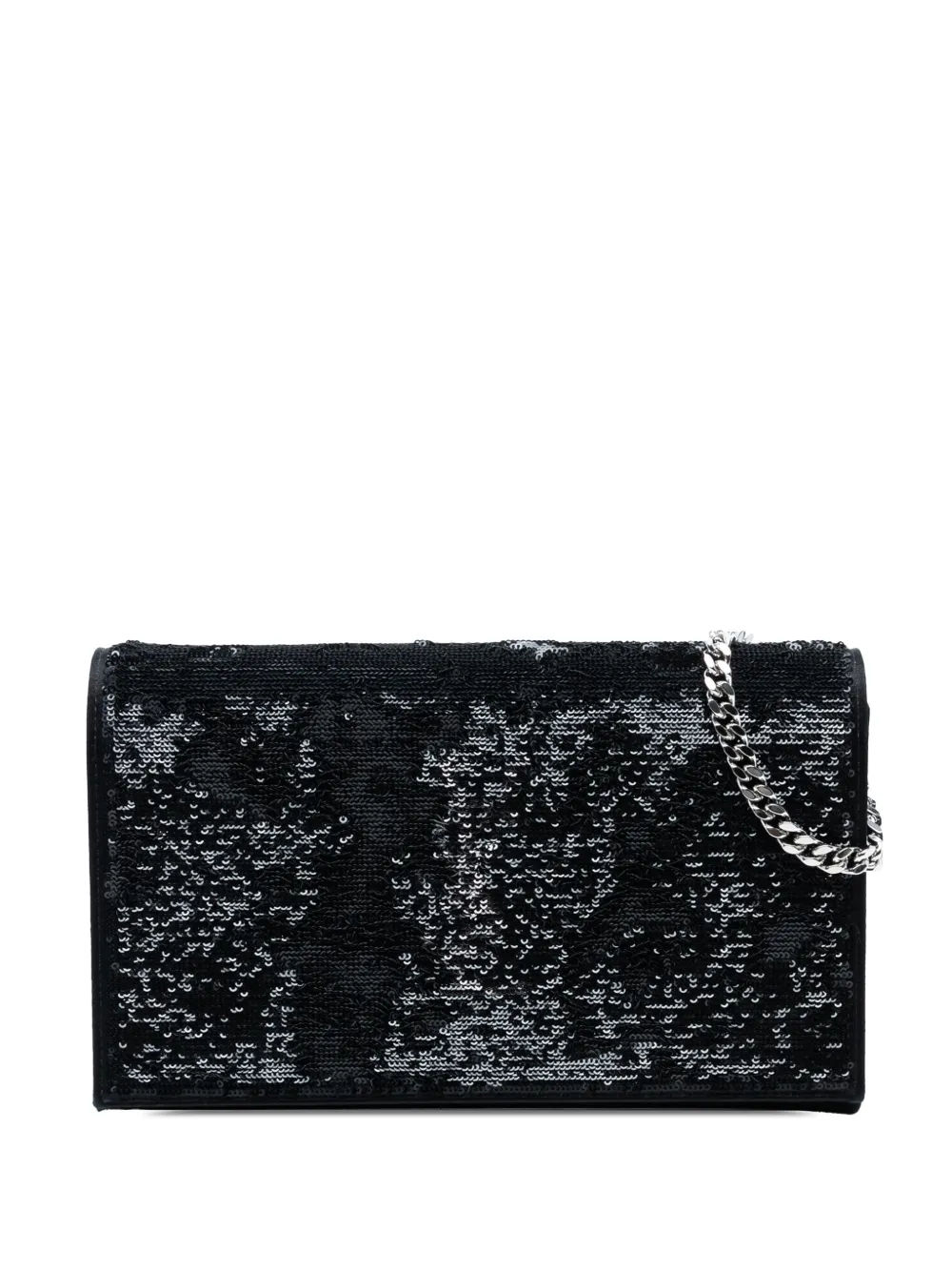 Pre-owned Saint Laurent 2017 Sequin Monogram Kate Wallet On Chain Crossbody Bag In Black