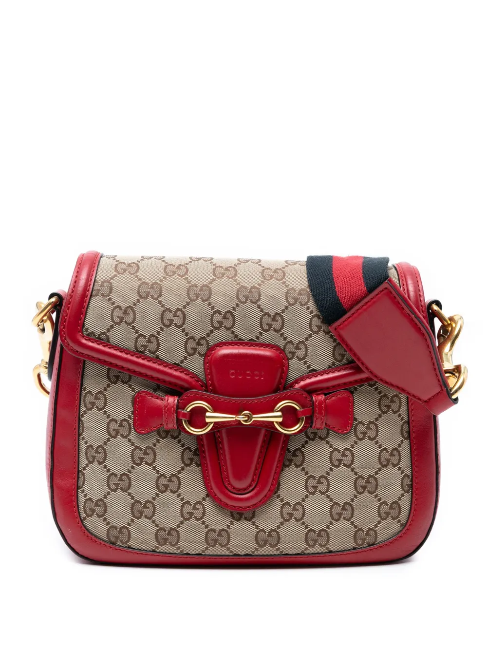 Pre-owned Gucci 2016-2025 Medium Gg Canvas Lady Web Crossbody Bag In Brown