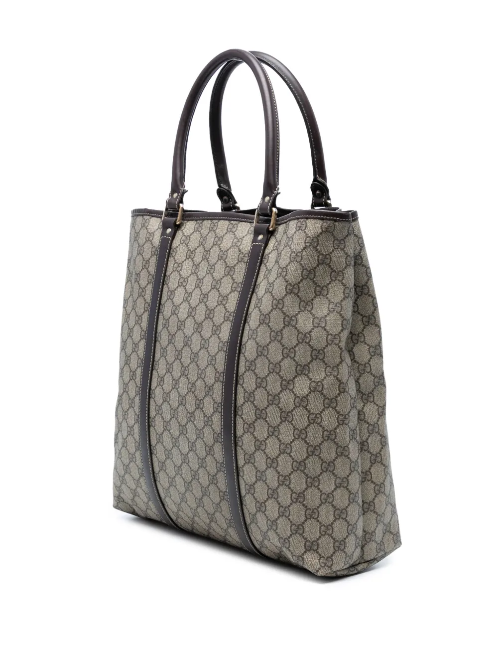 Pre-owned Gucci 2016-2025 Gg Supreme Joy Vertical Tote Bag In Brown