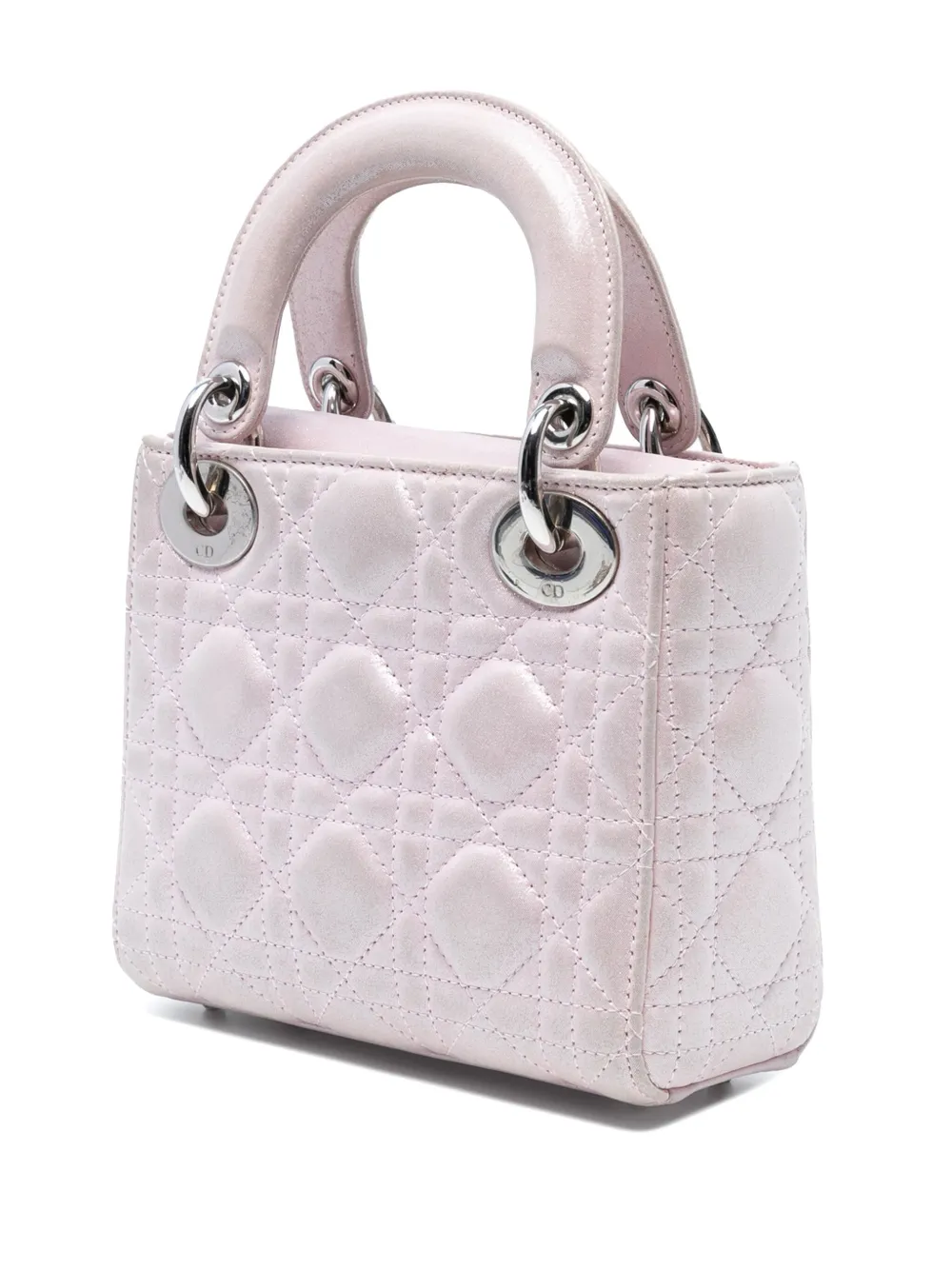 DIOR Pre-owned 2015 Mini Metallic Lambskin Cannage Lady Satchel In Pink