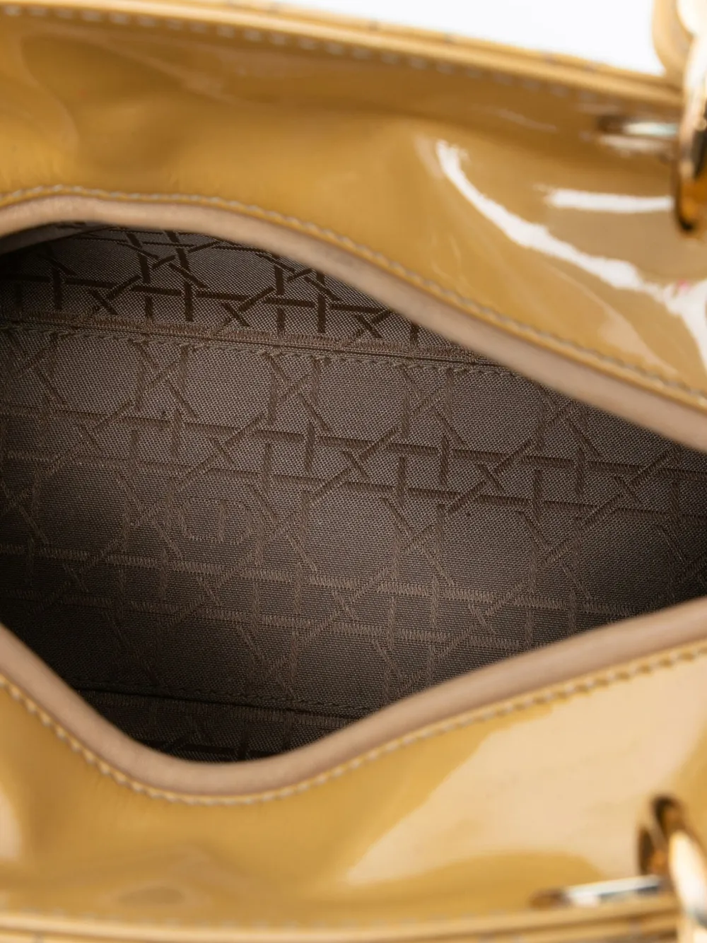 DIOR Pre-owned 2013 Medium Patent Cannage Lady Satchel In Yellow