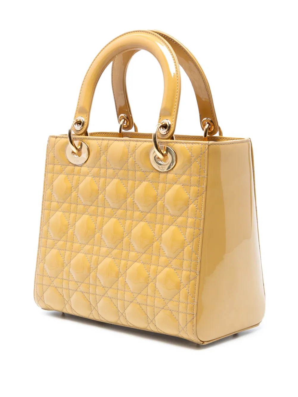 DIOR Pre-owned 2013 Medium Patent Cannage Lady Satchel In Yellow