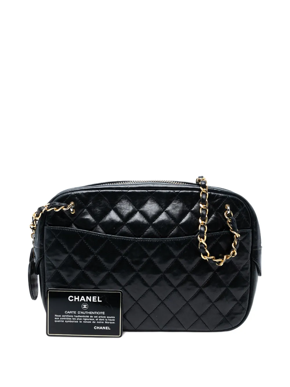 CHANEL Pre-owned 1989-1991 Cc Quilted Lambskin Chain Camera Bag Crossbody Bag In Black