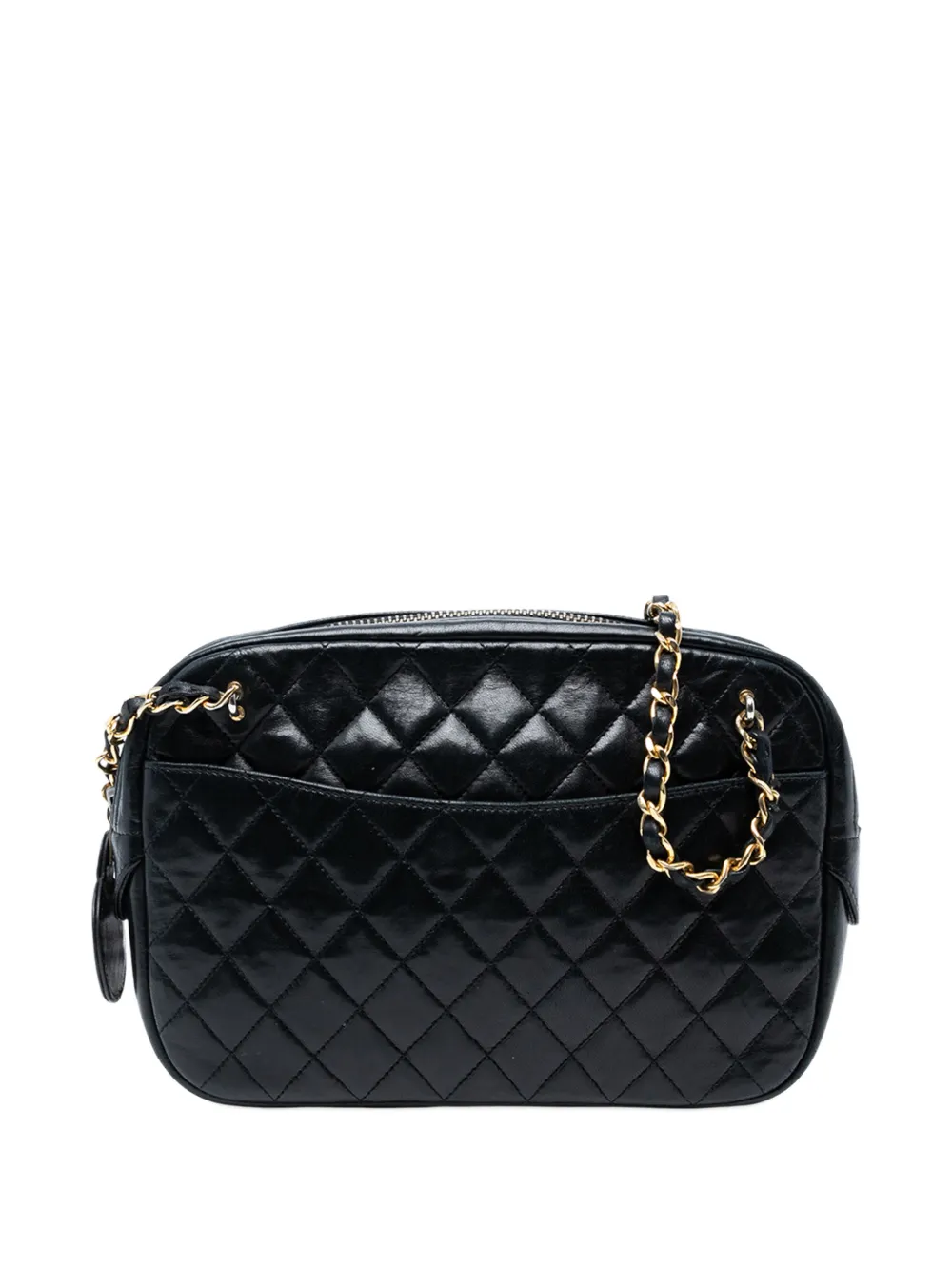 CHANEL Pre-owned 1989-1991 Cc Quilted Lambskin Chain Camera Bag Crossbody Bag In Black