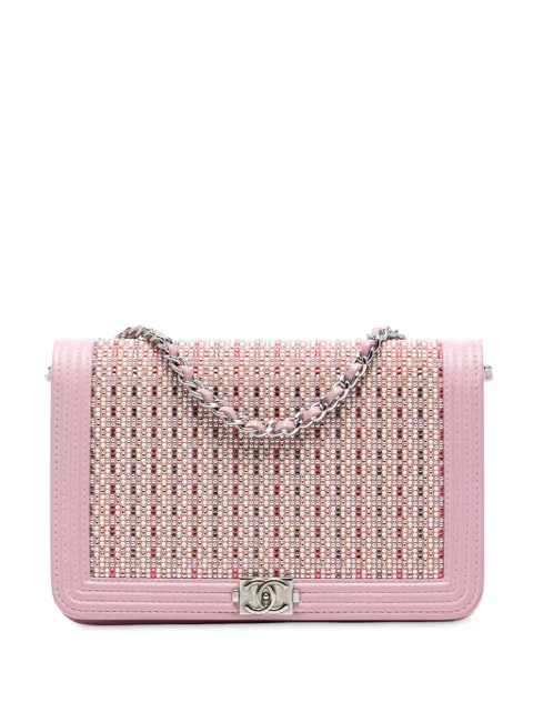 CHANEL Pre-Owned 2016-2017 Calfskin Crystal Studded Boy Wallet on Chain crossbody bag