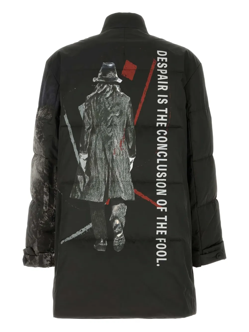 Yohji Yamamoto Gewatteerde jas met hoge hals - Zwart