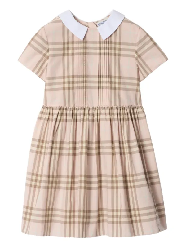 burberry pleated dress Burberry-Girls Beige Check The buttons are buffalo horn Burberry Dawny Sleeveless Pleated Check