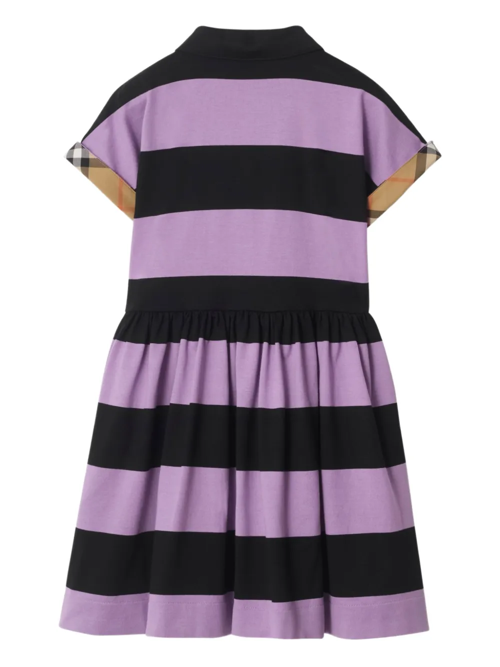 Check Trim Striped Cotton Shirt Dress