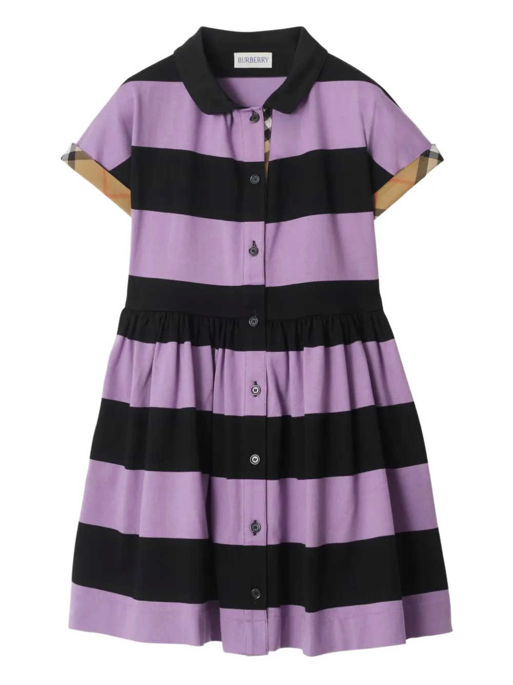 Burberry Kids check trim striped cotton shirt dress - Purple