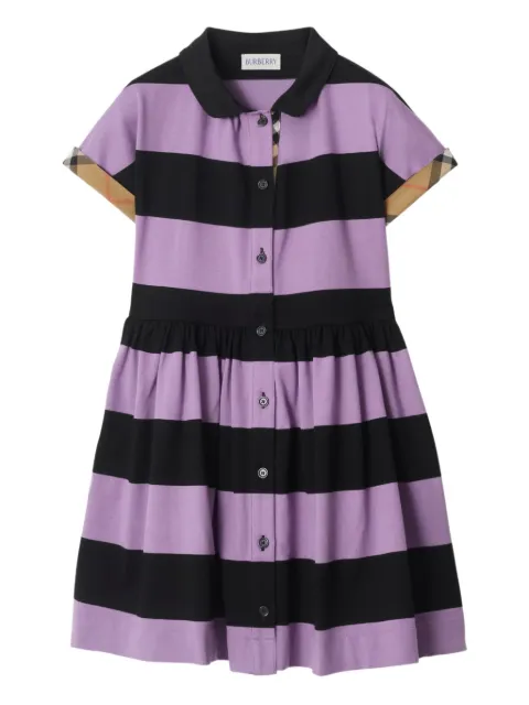 Burberry Kids check trim striped cotton shirt dress
