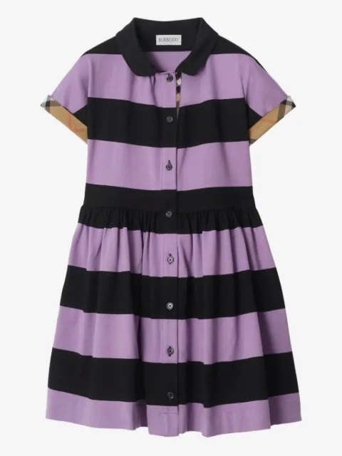 Burberry Kids チェックトリム ストライプ シャツドレス