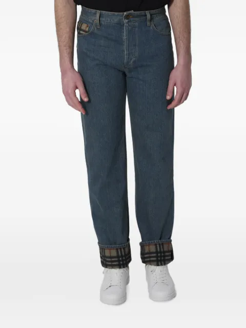 Burberry rutiga straight-jeans med uppvikt fåll
