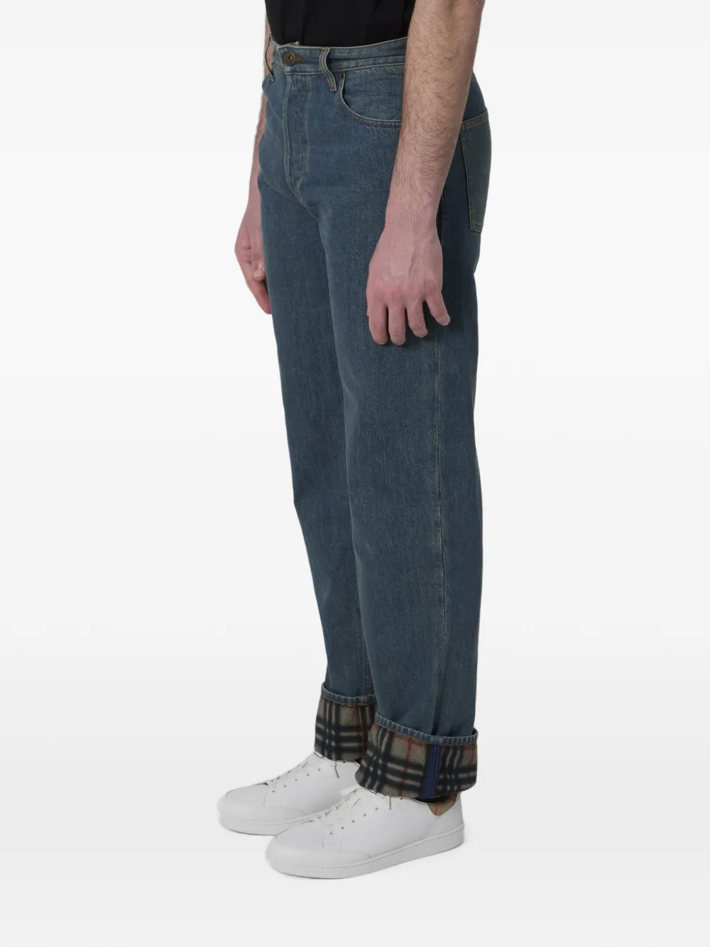 Burberry Straight jeans met geruite cuffs Blauw