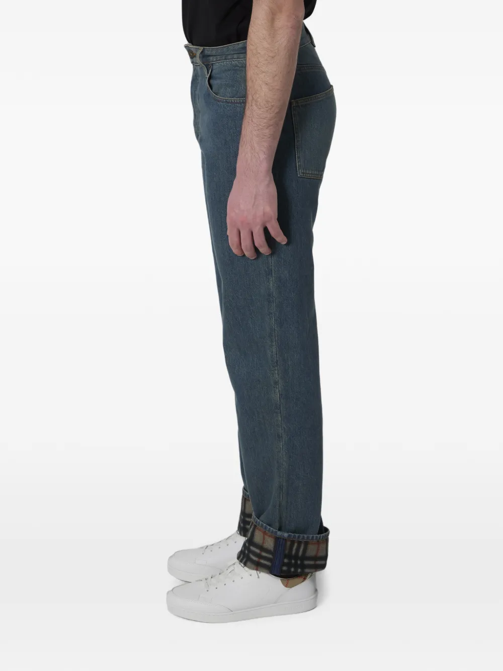 Burberry Straight jeans met geruite cuffs Blauw