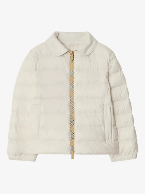 Burberry Kids 체크 테이프 아플리케 패딩 재킷