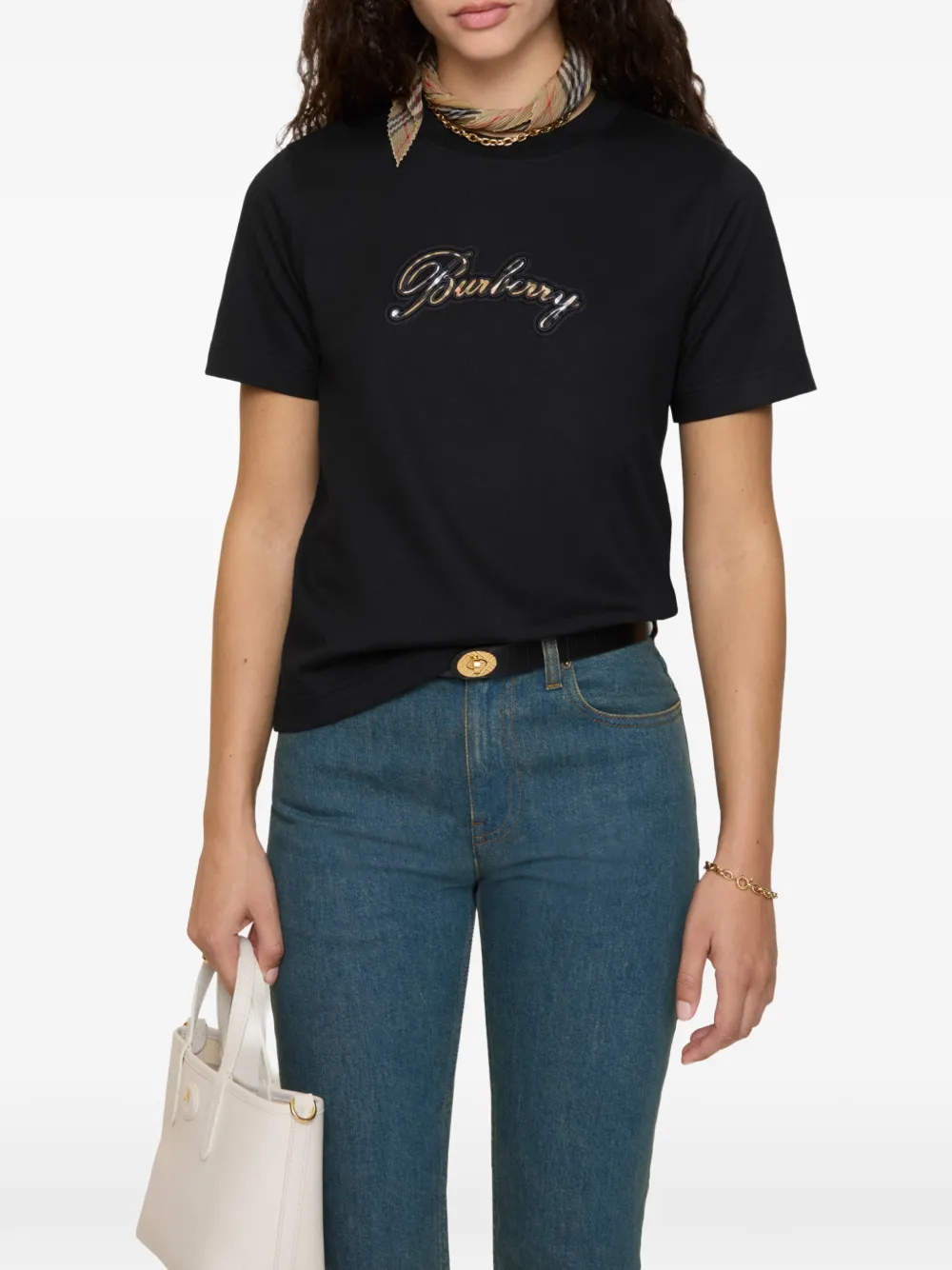 Burberry Katoenen T-shirt met logo Zwart