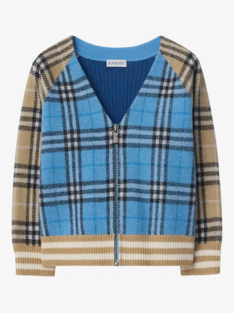 Burberry Kids check zip wool cardigan