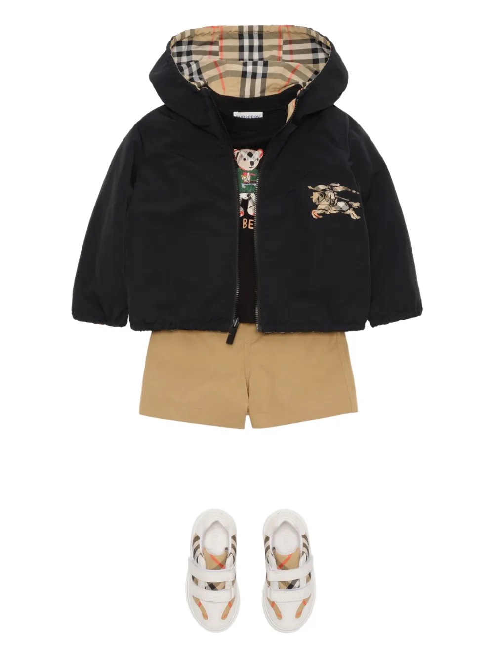 Burberry Kids hooded logo-appliquéd reversible jacket - Toni neutri