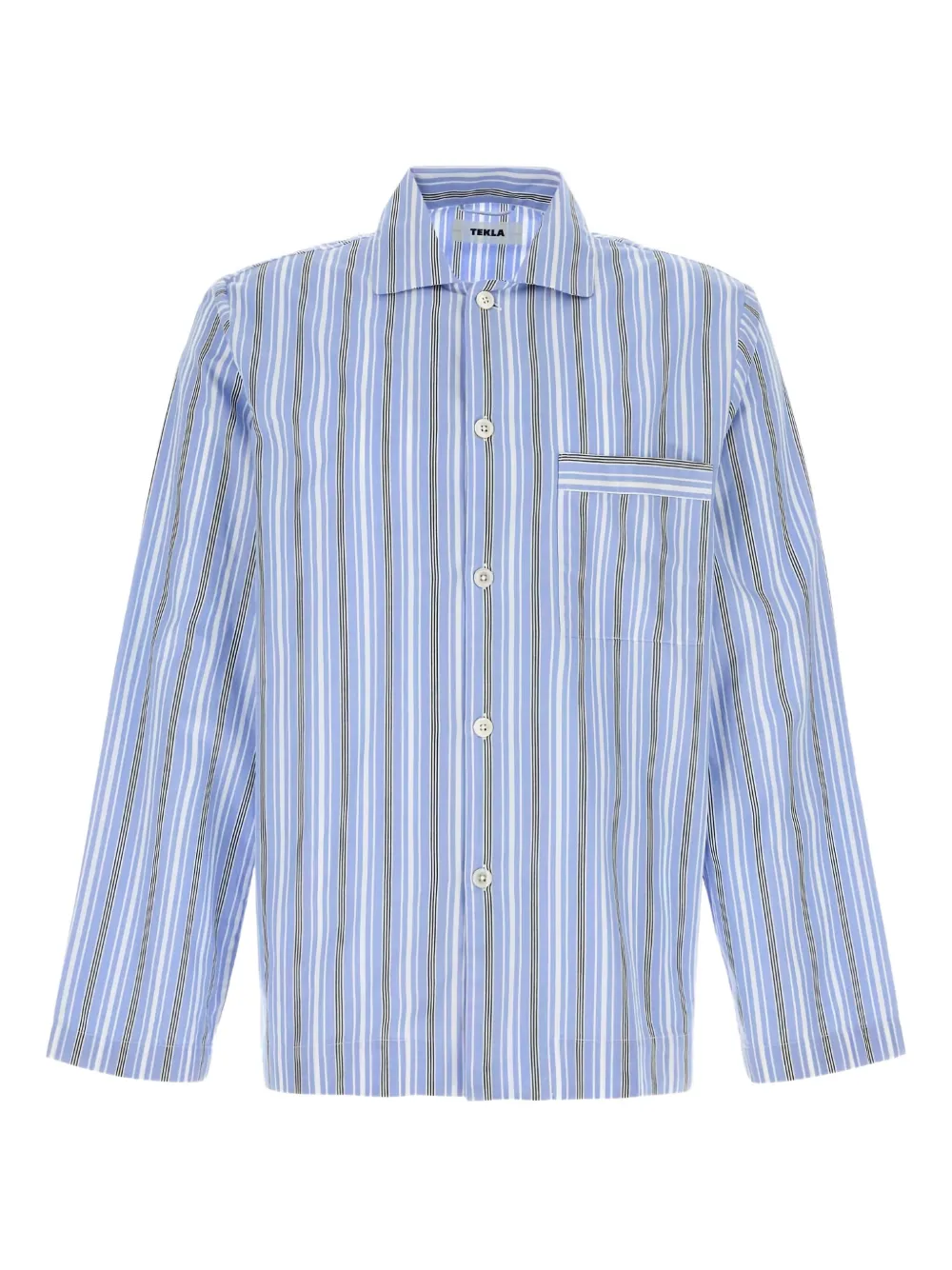 Tekla Embroidered Striped Poplin Shirt In Blue