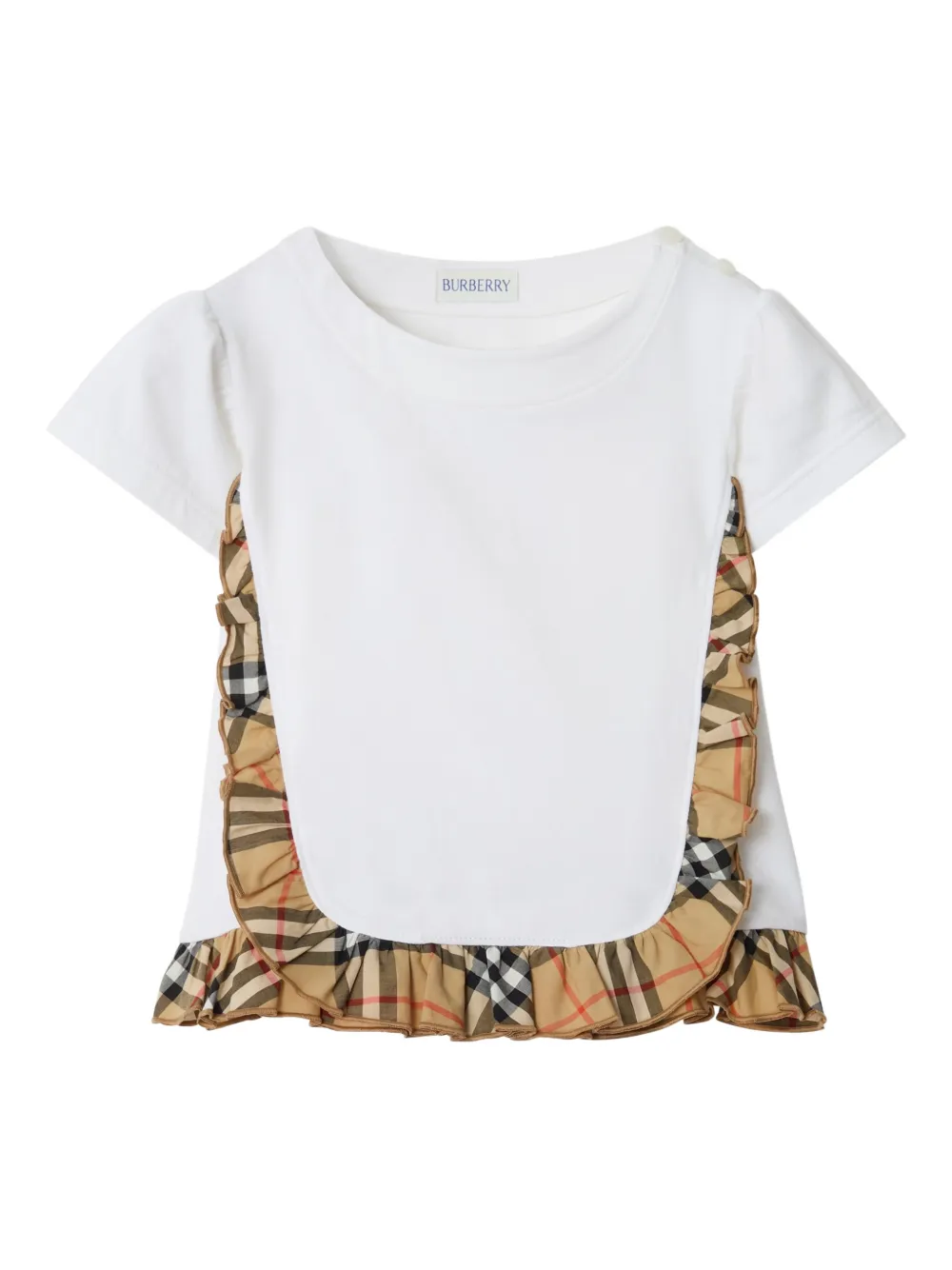 Burberry Kids checked-trim ruffled T-shirt - Bianco
