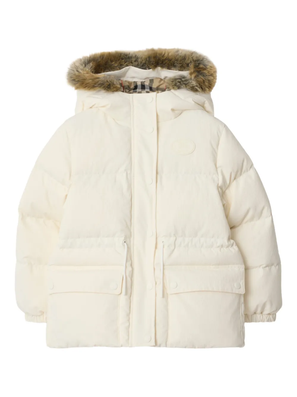 Burberry Faux-fur Trim Puffer Coat In Neutral