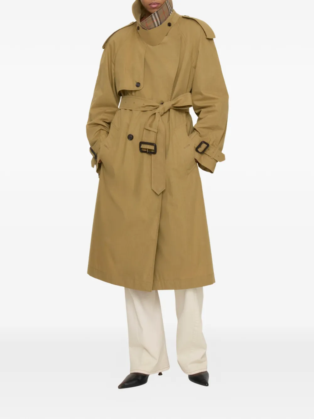 Burberry Fitzrovia lange canvas trenchcoat met warmer Beige